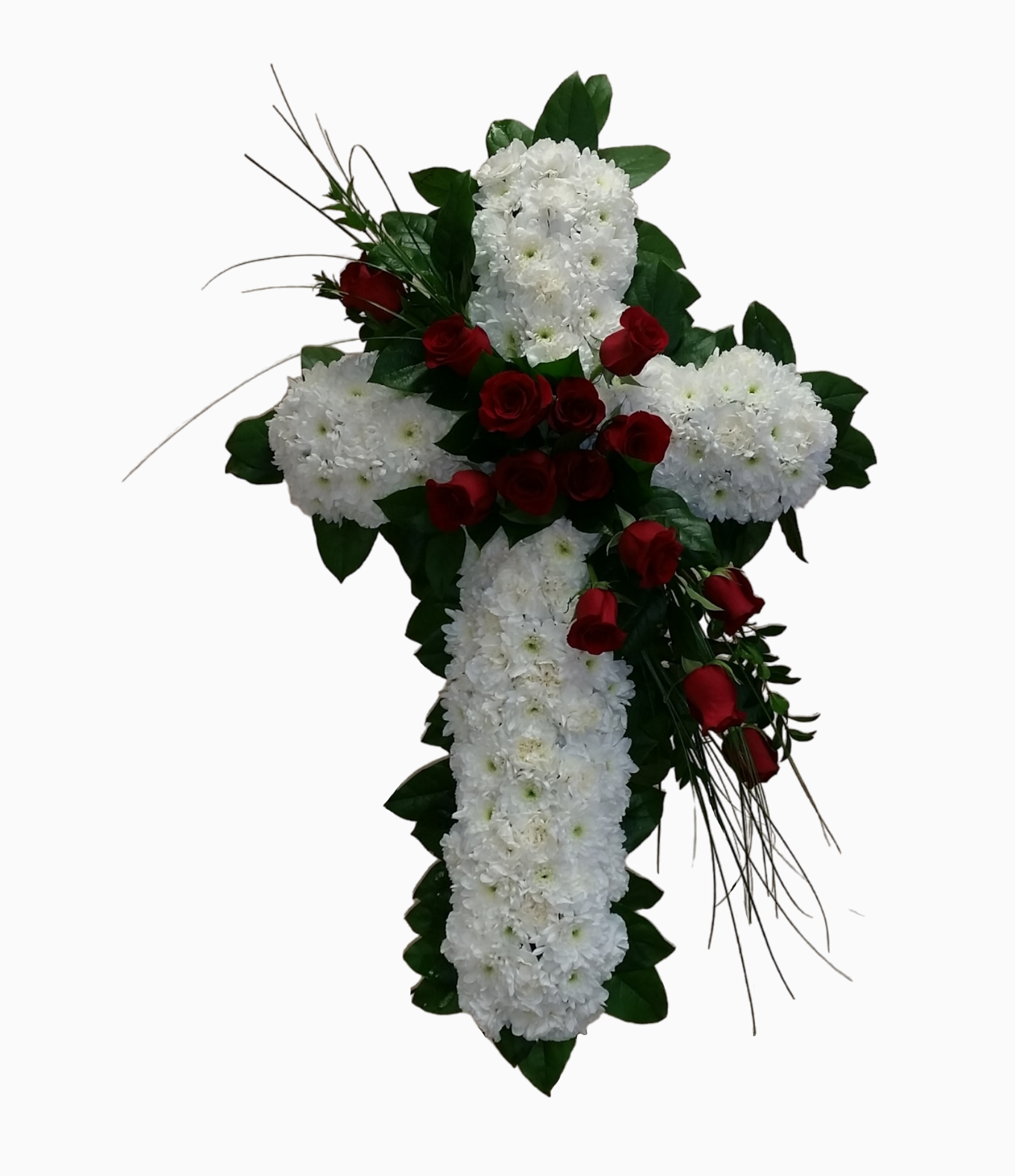 White Cross with Red Roses